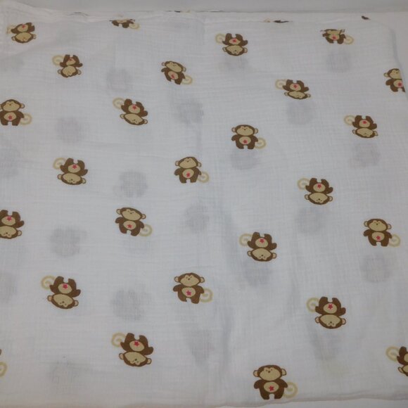 Aden & Anais Brown Monkey Red Star 100% Cotton Muslin Baby Swaddle Blanket - Picture 2 of 6